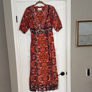 Anthropologie Orange and Black Maxi/Midi Dress